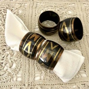 Brass Napkin Rings Aztec Tribal Design By Park B Smith Made In India Set Of 4‎